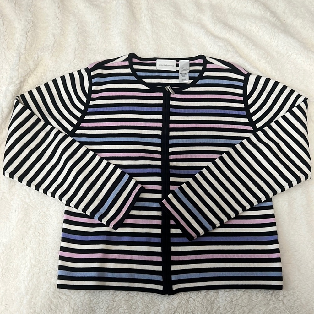 Liz Claiborne striped full zip sweater size Large!